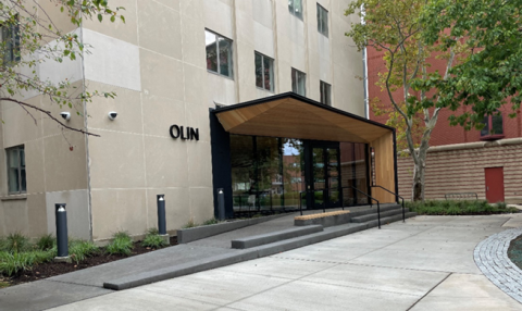 picture of the updated entrance to the Olin Building
