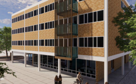 Rendering of the exterior of the Sherman House renovation project