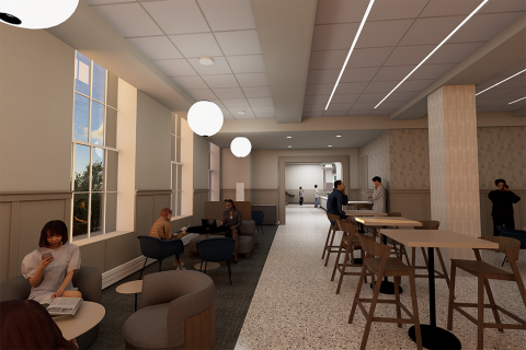 Rendering of renovated dining space in Tomlinson Hall