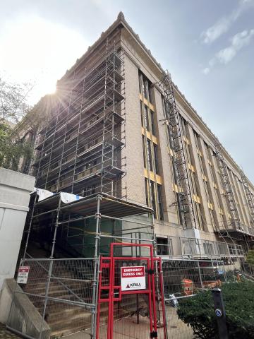 Outside facade of entrance with scaffolding 