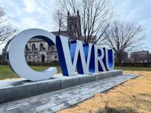 CWRU letter installation near the Binary Walkway