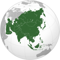 Globe with Asian countries highlighted in green
