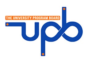 Logo for the University Program Board, in white on orange background, and UCB, in blue on white