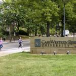 CWRU sign and students walking