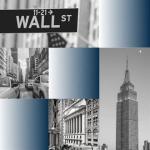 Collage of images of New York City and Wall St.