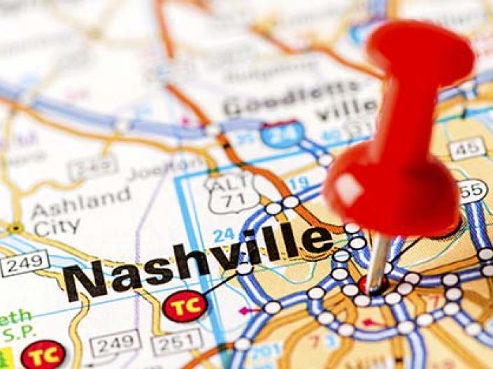 Nashville Map with a pin.