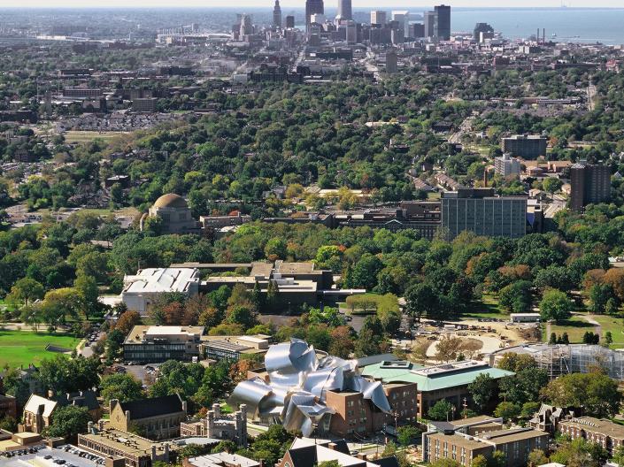 Aerial View from CWRU's Campus to Downtown Cleveland