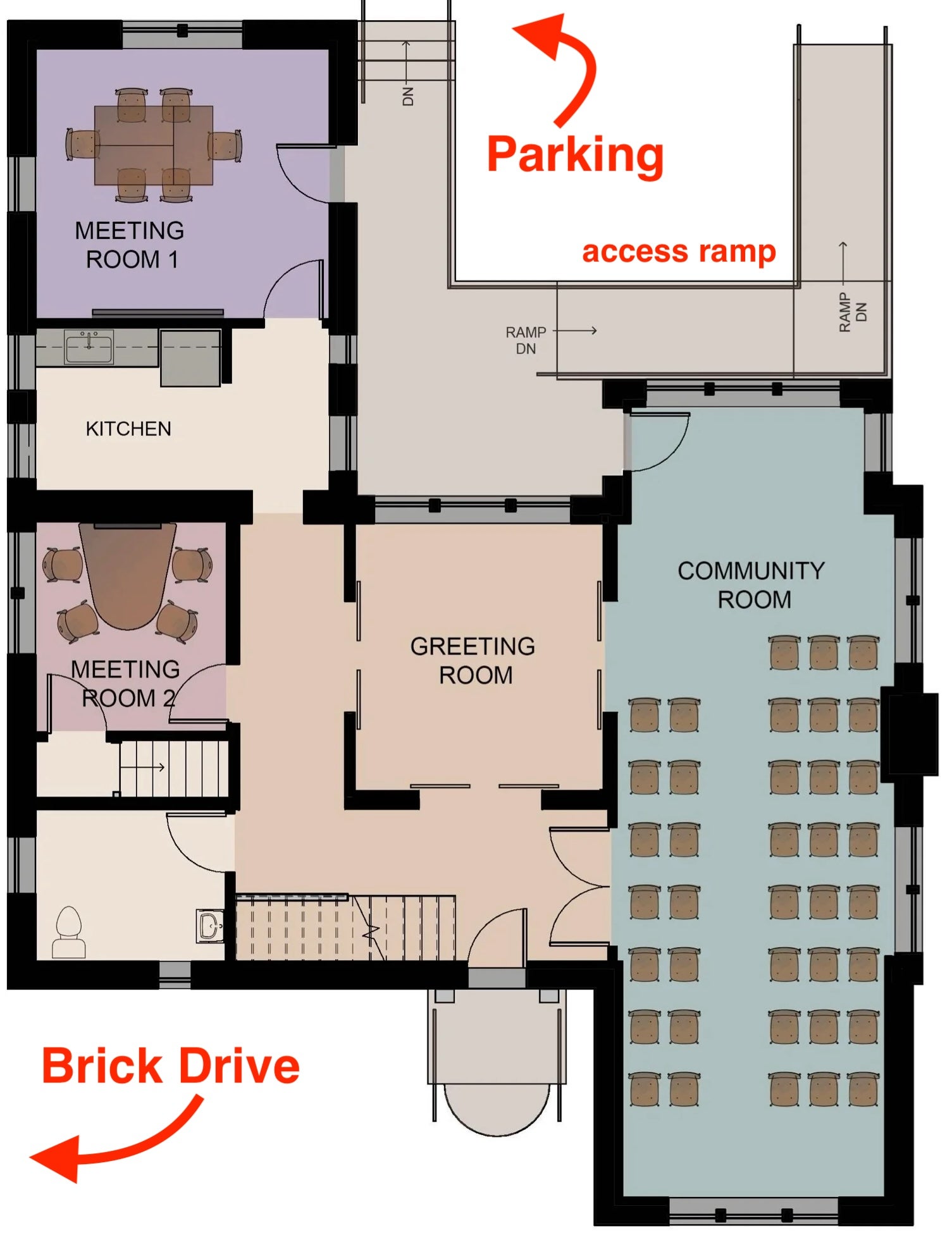 A layout of the first floor of the Wade Park CEC