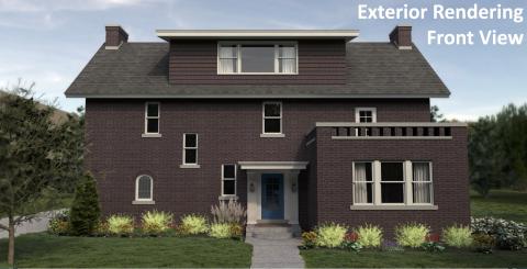 Rendered illustration of the front exterior of Wade Park house