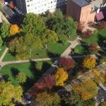 Aerial of campus in fall