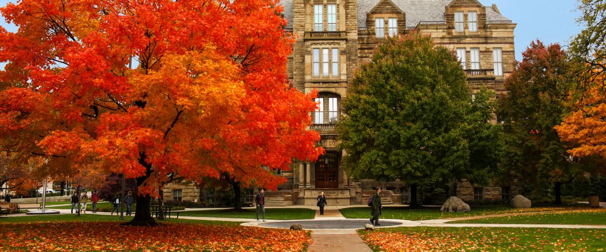 Exterior of Adlebert Hall on a fall day