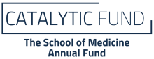 The logo reads "Catalytic Fund" inside the CWRU rectangle with open upper right corner. Underneath it says "The School of Medicine Annual Fund"