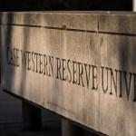 Cement sign engraved with "Case Western Reserve University"