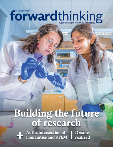 Forward Thinking magazine cover which depicts two researchers in a lab setting