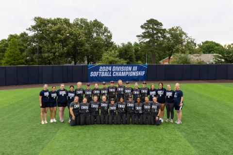 CWRU's 2024 NCAA DIII Softball National Championship team poses outside as a group
