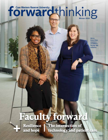 Forward Thinking Winter 2025 magazine cover, featuring three people smiling at camera while wearing formal attire