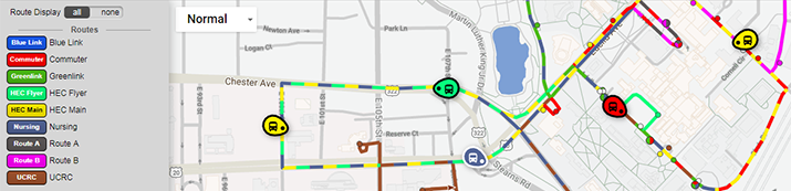 Screenshot of TransLoc CWRU Campus Shuttle Map