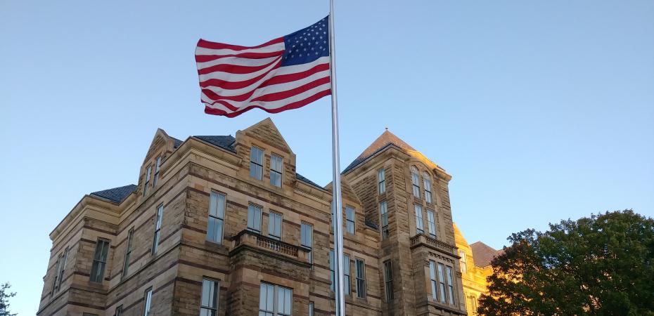 American Flag over Adelbert Hall