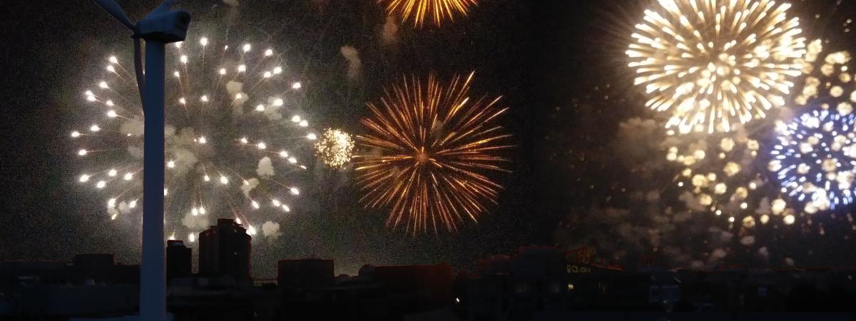 Photoshop of Fireworks Over the Main Quad July 2019