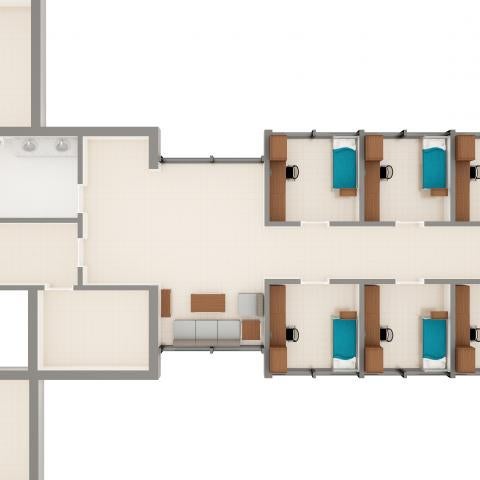 Michelson, Glaser, and Kusch Houses suite layout detailing furniture in each room
