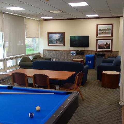 Tyler House Common Room with furniture, pool table, and television