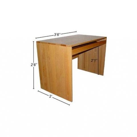 Wood desk with dimensions 3'-6" X 2'-6" X 2', with 2'-1" kneehole 