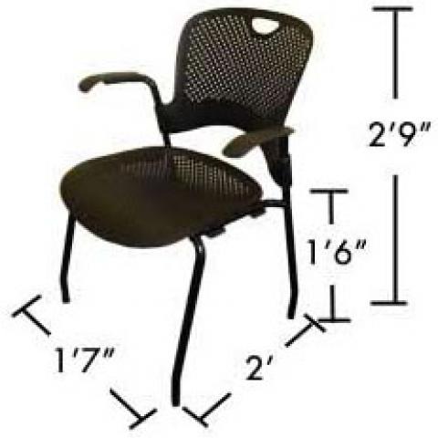 Village and STJ desk chair with dimensions 2'-9" tall, 2' X 1'-7" base, and 1'-6" from floor to seat