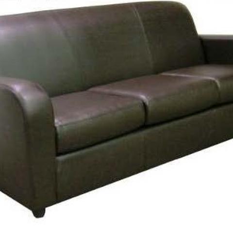 hazel apartments three-cushion sofa with brown faux-leather cover