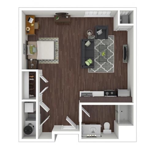 Hazel Apartments Studio three dimensional example layout