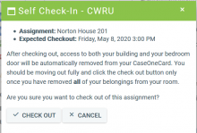 MyHousing Confirmation Page for Remote Check Out
