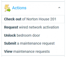 MyHousing menu showing available Actions