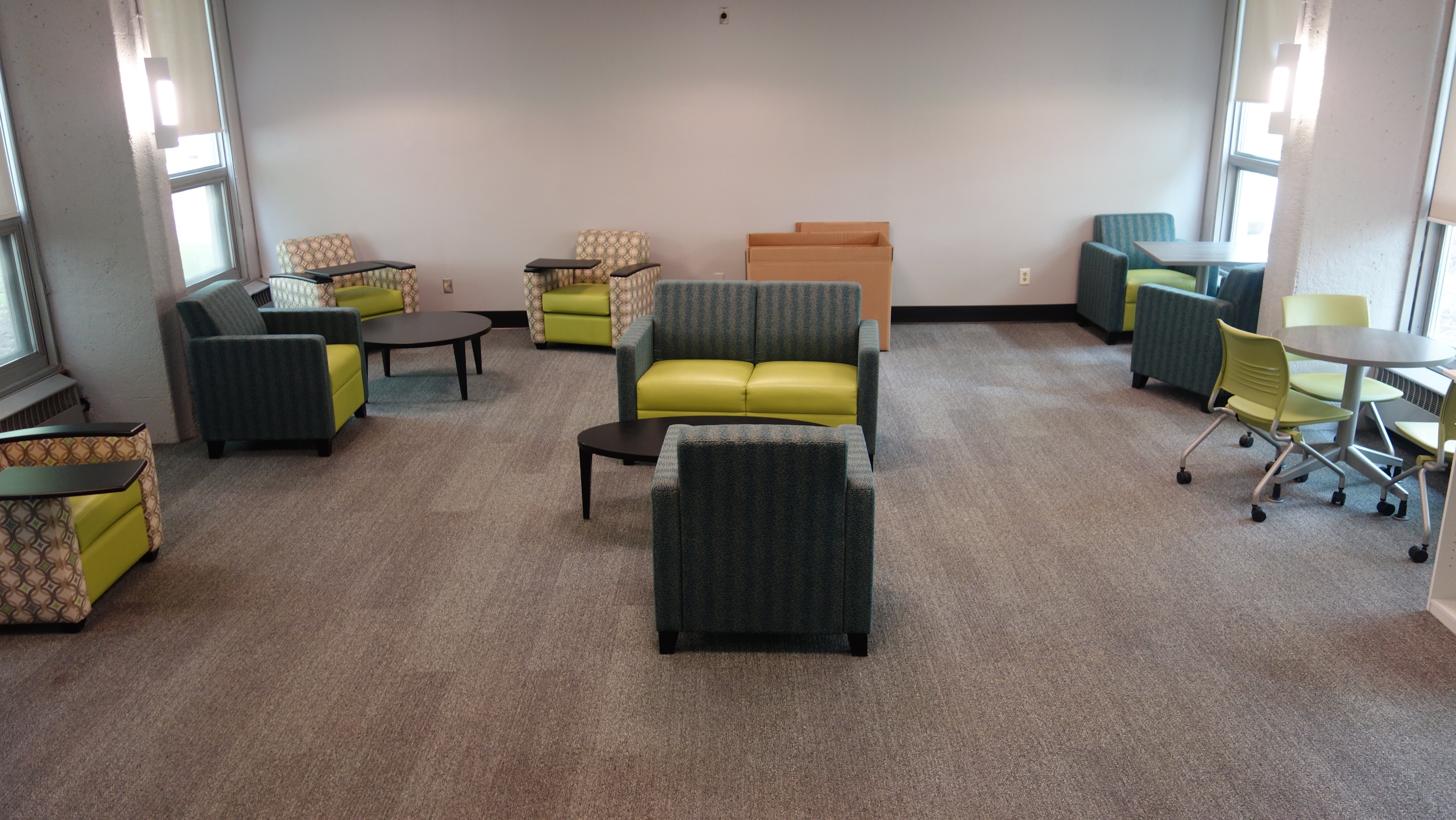 Glaser House 1st Floor Lounge with chairs and tables