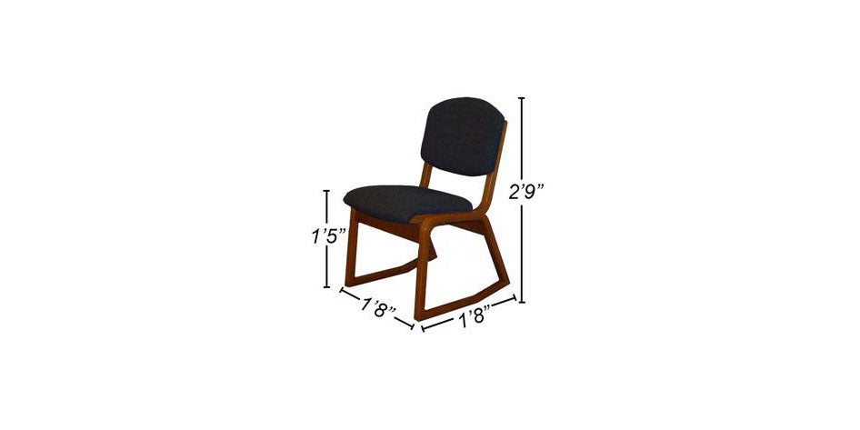 Blue upholstery lean chair with dimensions 2'-9" X 1'-8" X 1'-8", with 1'-5" leg