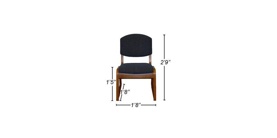 Blue upholstery wood chair front view with dimensions 2'-9" X 1'-8" X 1'-8", with 1'-5" leg