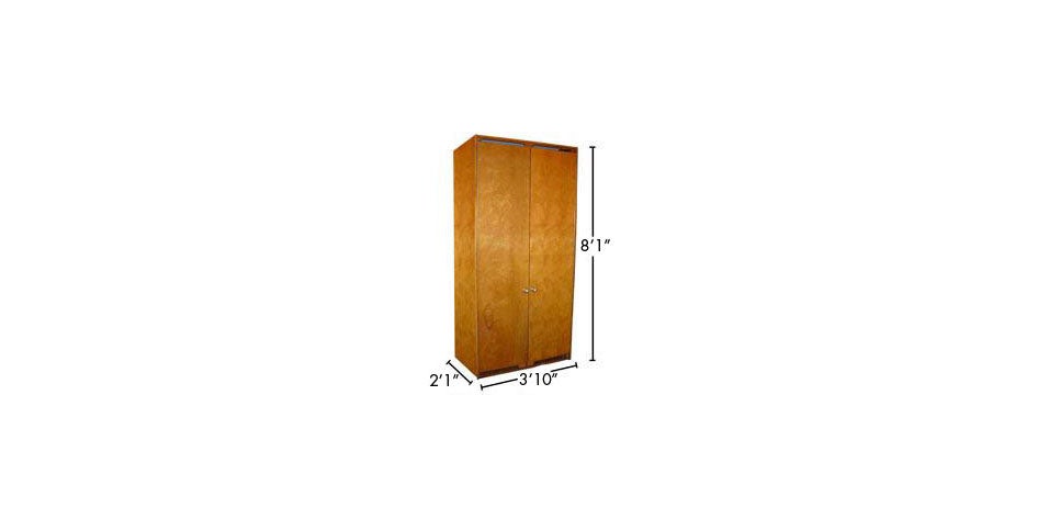 Wood closet with closed doors with dimensions 8'-1" X 3'-10" X 2'-1"
