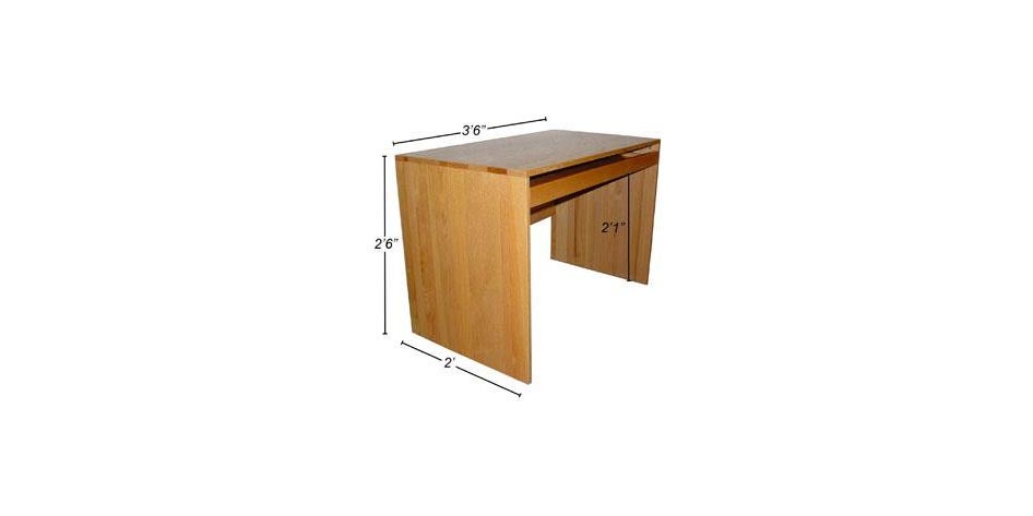 Wood desk with dimensions 3'-6" X 2'-6" X 2', with 2'-1" kneehole 
