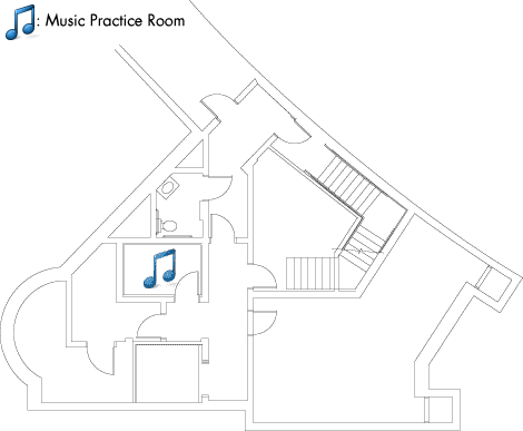 Village House 3 Basement with music practice room and stairwell.