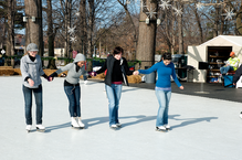 Students ice skating at Wade Oval