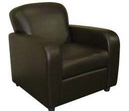 Hazel apartments arm chair with brown faux-leather cover