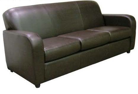 hazel apartments three-cushion sofa with brown faux-leather cover