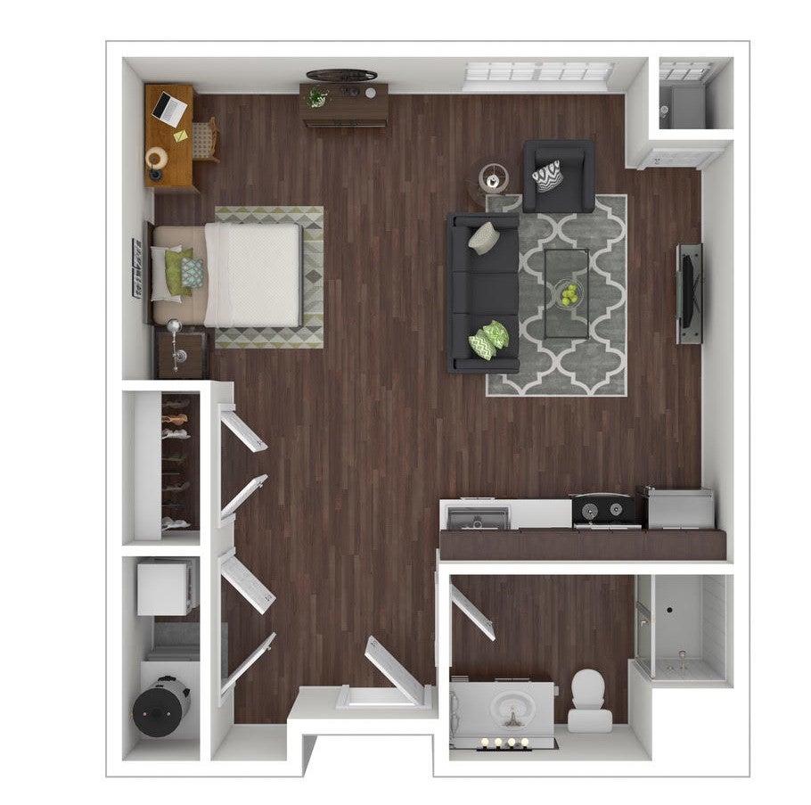 Hazel Apartments Studio three dimensional example layout
