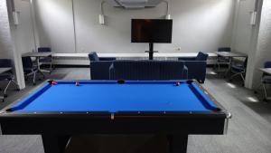Kusch House Basement Lounge with pool table, furniture, and television