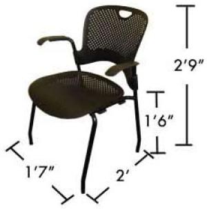 Village and STJ desk chair with dimensions 2'-9" tall, 2' X 1'-7" base, and 1'-6" from floor to seat