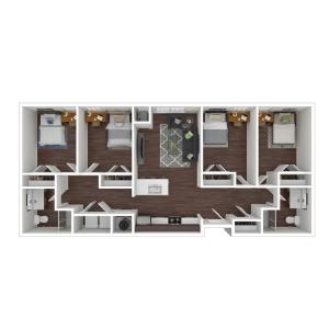 Hazel Apartments 4 Bedroom, three dimensional, example layout