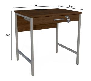 Dark wood and metal desk with dimensions 30' X 30" X 24"