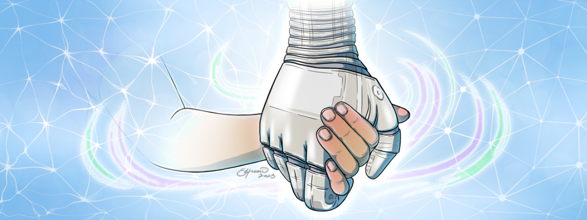 A rosthetic hand holding another hand