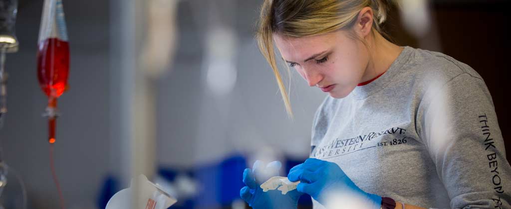 Photo of a CWRU nursing student working in a lab