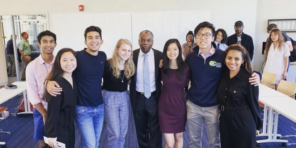 GELS members pose for a photo with 2019 Inamori Ethics Prize Winner, Levar Burton, literacy advocate and Reading Rainbow host.