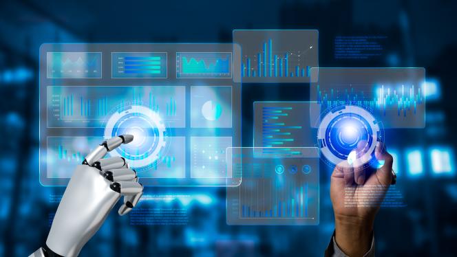 robot hand and human hand working together