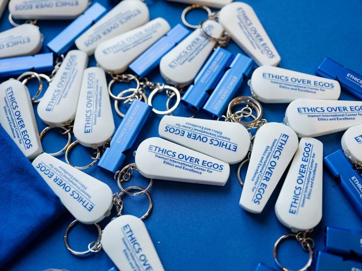ethics over egos keychains
